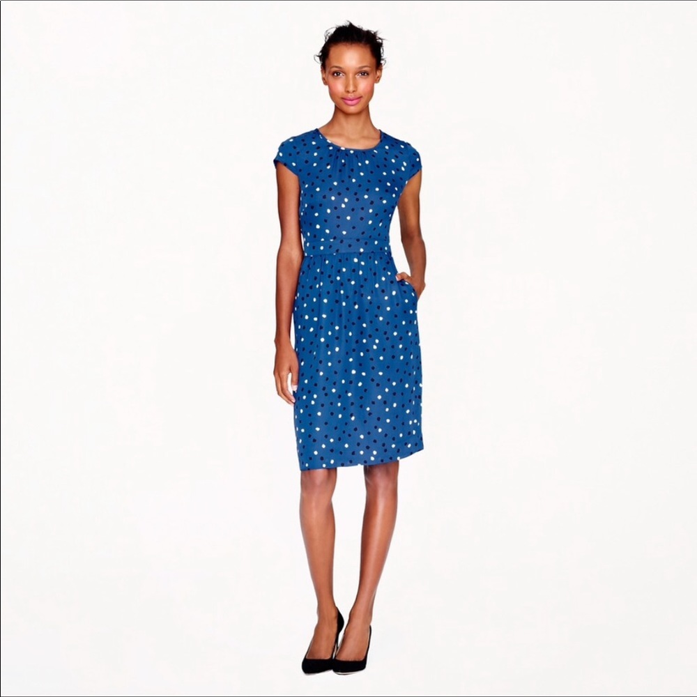 J.Crew silk cap sleeve polka dot knee length dress